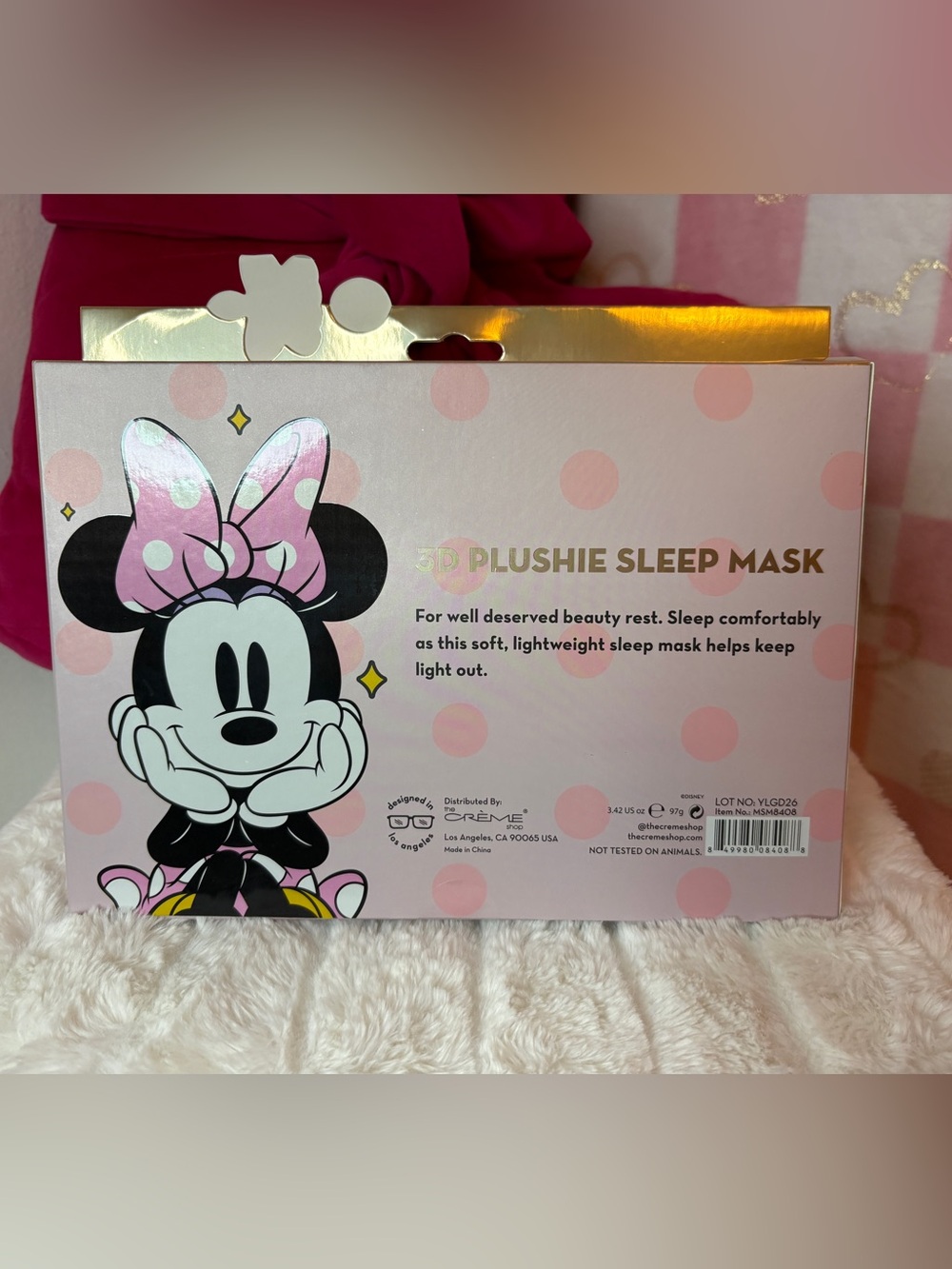 Disney Minnie Mouse Plush Sleep Mask - Pink, Black, White - Picture 2 of 2